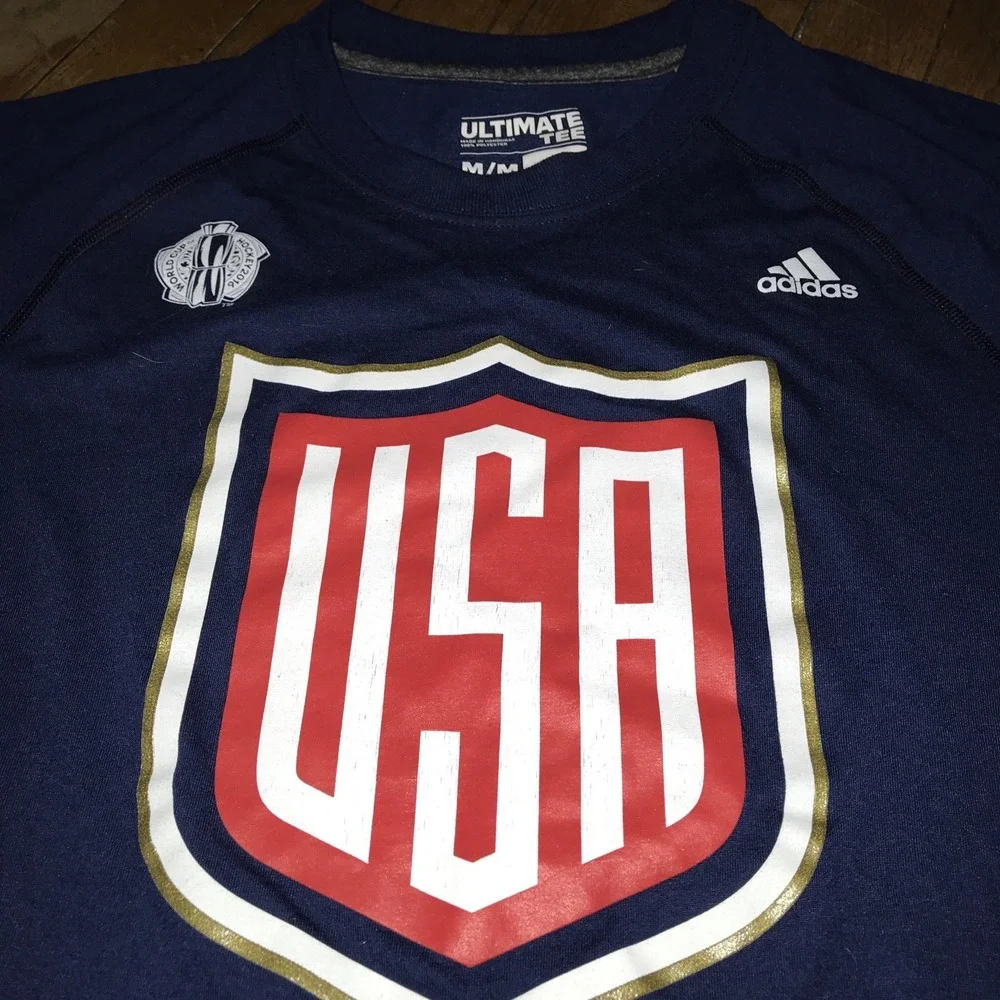 Team USA T-Shirt Men's Medium Blue‎ White Adult Adidas World Cup Hockey 2016 U6a
